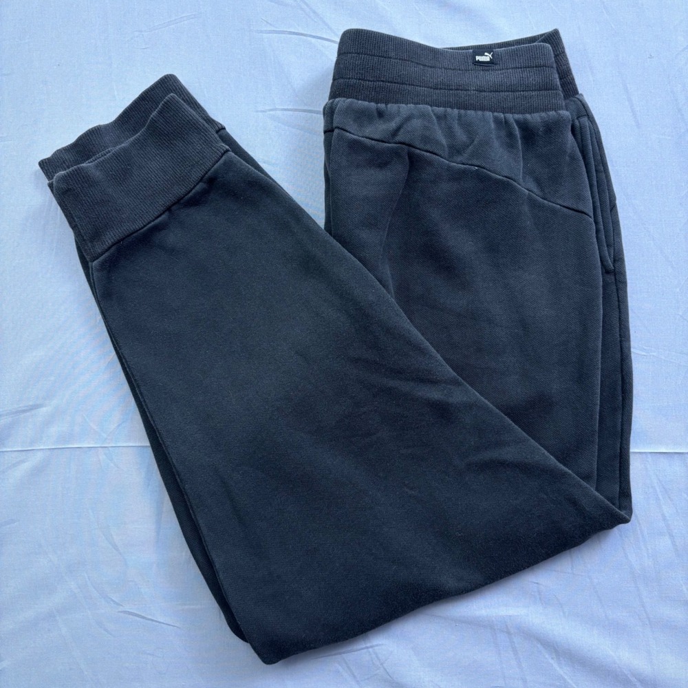 Puma Mens Black Fleece Lined Joggers Tapered Sweatpants Size Large Athletic